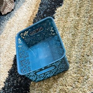 Elegant Navy Blue Storage Bin Decorative Floral Design Plastic Organize Bin NWOT